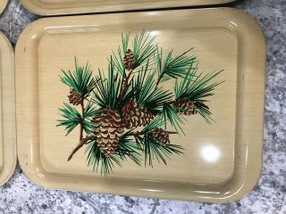 Set Of 4 Vintage Metal Trays Lap Serving Tv Bed Pine Cone Rustic Cabin Decor