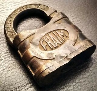 Vintage E.  T.  Fraim Lock Company Lancaster Pa.  Brass Padlock No Key Made In Usa