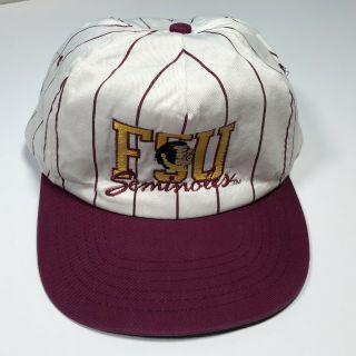 Vintage 90s Florida State University Fsu Seminoles Pinstripe Snap Back Hat Cap