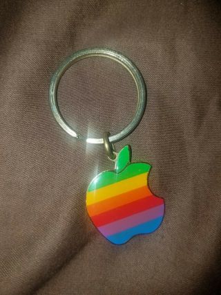 Vintage Apple Macintosh Rainbow Multi - Color Computer Logo Key Chain Steve Jobs