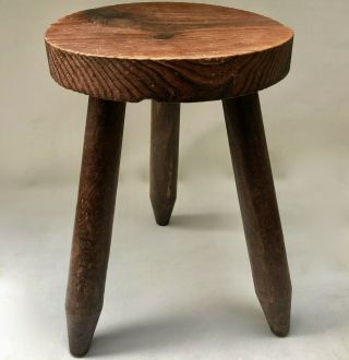 Vintage French Rustic 3 Leg Wooden Milking Stool With Round Seat,  Home Decor
