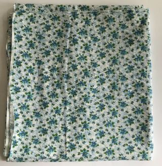 Vintage Fabric Blue Green Floral Print On White Cotton 34 X 136 Long 3.  75 Yards
