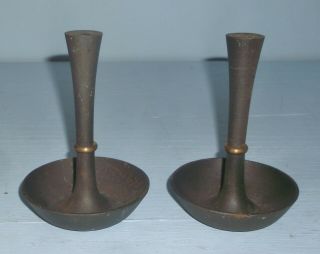 Vintage Mid Century Modern Denmark Cast Iron Candle Holders Pair Small Tapers