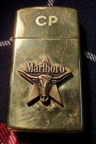 Vntg Zippo Lighter,  Marlboro Logo,  Texas Star And Longhorn Steer &