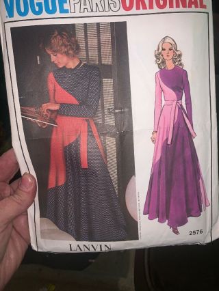 Vtg Vogue Sewing Pattern 2576 Lanvin Dress Gown Paris Size 16