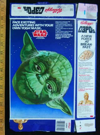 [ 1984 Kellogg ' s C - 3PO ' s Vintage Cereal Box - C3PO Star Wars Yoda Mask - 1980s ] 2