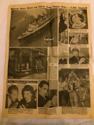 Rms Queen Mary - First Post War Arrival In York 1947 - Newspaper Clips