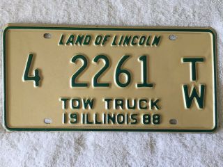 1988 Illinois Tow Truck License Plate 4 2261 T/w,  Land Of Lincoln