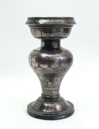 Fine antique Indian Bidri Ware vase with Bidar poppy motif 2