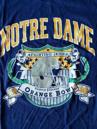 1990 Orange Bowl Notre Dame Fighting Irish Vtg Graphic T - Shirt Xl 50/50