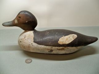 Vintage/antique Hand Carved Wood Duck Decoy With Attached Weight & Strap
