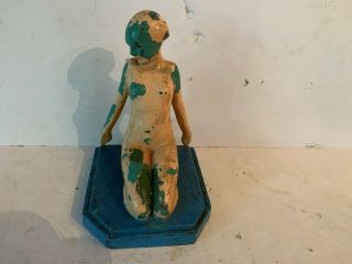 1920 - 30s Art Deco Semi Nude Female Bookend Or Lamp Base Frankart? Unsigned