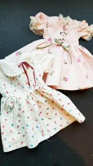 Vintage Set Of 2 Doll Dresses For 16 18 " Hard Plastic Dolls Pink Prints Toni