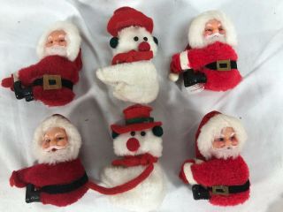 Vintage Clip - On Santa Claus Frosty Pinch Shoulders Huggers Set Of 6