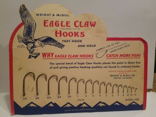Early 1938 Eagle Claw Hooks Fishing Point Of Advertising Sign
