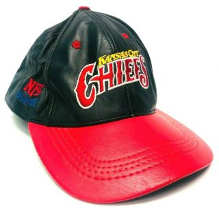 Vintage 90s Modern Team Nfl Kansas City Chiefs Leather Hat Rare Jersey Mahomes