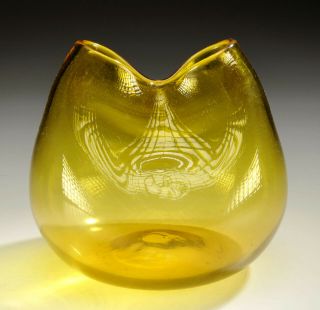 Vintage Bright Yellow Hand Blown Pinched Vase - Mid Century Modern - Mcm