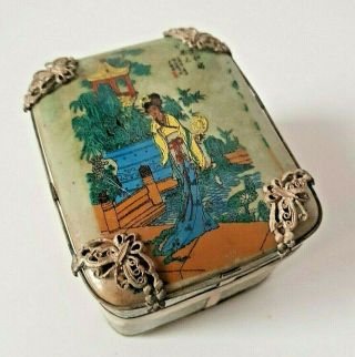 Vintage Chinese Trinket Box Porcelain Hand Painted Erotic Scene Inside
