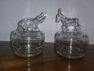 1930 ' s Vintage Jeannette Glass Elephant Donkey Jar Trinket Dish Political 2