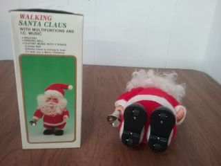 Vintage Musical Walking Blue Eyed Santa Claus Toy W/ Bell w/ Box Battery Operate 2