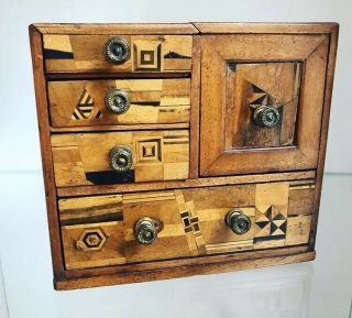 Antique Japanese Inlaid Miniature Chest Of Drawers Apprentice Piece Marquetry