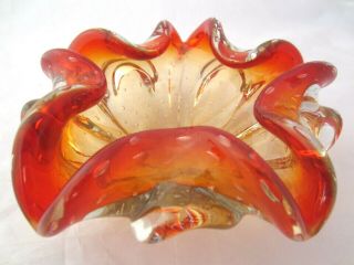 Vintage Murano Art Glass Pulled Edge Amberina Bubble Bowl