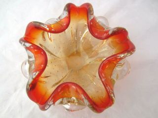 Vintage Murano art glass pulled edge Amberina bubble bowl 2