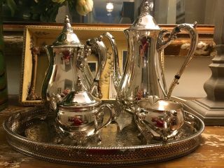 Sheffield Silver Plate 4 Piece Tea And Coffee Set On Tray