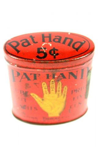 Vintage PAT HAND Oval Vertical Tobacco Tin - Globe Tobacco Co.  Detroit,  Mich. 2