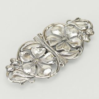 Antique French Art Nouveau Silver Plated Floral Belt Buckle Jugendstil 2