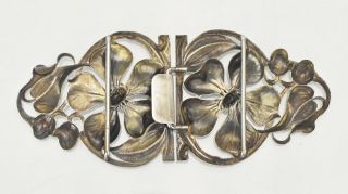 Antique French Art Nouveau Silver Plated Floral Belt Buckle Jugendstil 3