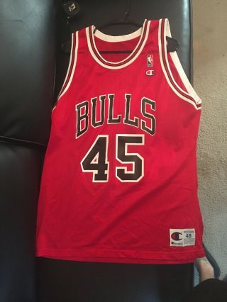 Vintage Champion Michael Jordan 45 Nba Jersey Chicago Bulls Men’s Size 48 Red