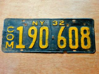 Antique 1932 York Commercial License Plate 16 " X 6 "