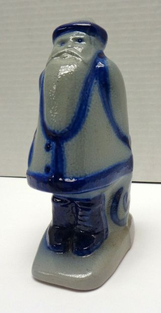 Vintage 1989 David Eldreth Pottery 6” Blue Salt Glaze Santa Figurine Euc