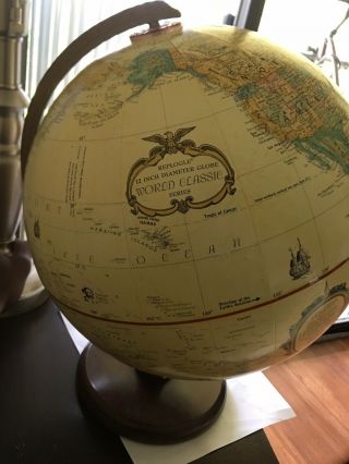 Vintage Replogle 12 Inch World Classic Series Globe Raised Relief Map Wood Base