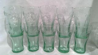 Coca - Cola Coke Green Glass Set Of 10 Ten Mini Vintage 4.  5 Inch Glasses
