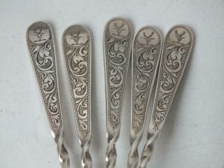 Pretty Set Of 5 Crested Solid Sterling Silver Coffee Spoons 1894/ L 11 Cm/ 52 G