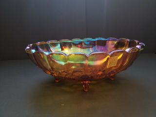 Vintage Orange Carnival Glass Fruit Bowl; Large With Grape Pattern