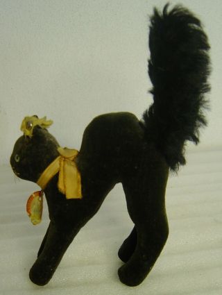 Cute Vtg 50s Steiff Velvet And Mohair Black Halloween Cat With Button And Tags
