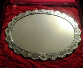 Impressive Large Size Solid Sterling Silver (900) Mirror In Velvet Box