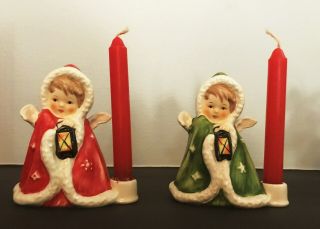 Vintage 1958 Goebel Angel W/ Lantern And Candle Holder By Janet Robson In Red