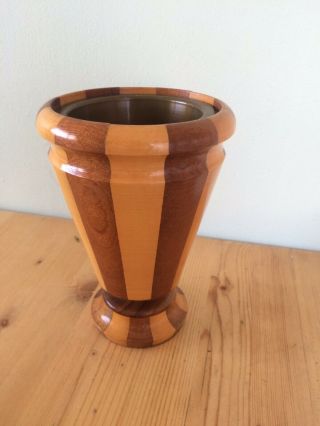 Vintage Lancraft Woodware Striped Vase/laminated/mid Century/