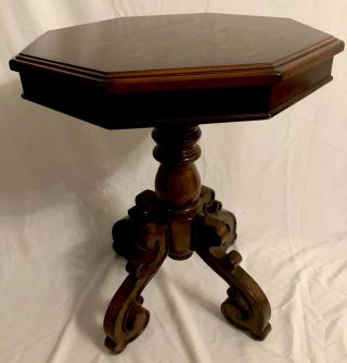 Vintage Regency Style Octagonal Mahogany Marquetry Inlaid Side End Drum Table
