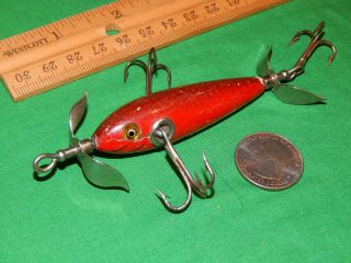 pre - 1910 Heddon 100 Dowagiac Minnow blended red painted gills wood box model 2