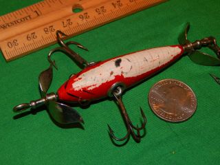 pre - 1910 Heddon 100 Dowagiac Minnow blended red painted gills wood box model 3