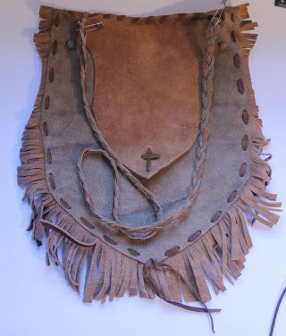 Vintage Boho Leather Black Powder Hunting Bag Handmade Fringes B - 49