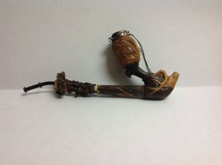 Vintage Wood Hand - Carved Deer Buck Antler Pipe 11 " Long
