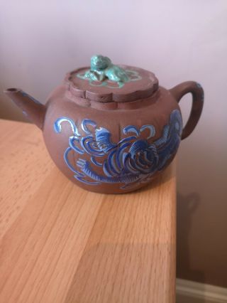 Antique Chinese Yixing Zisha Teapot With Enamel Decoration