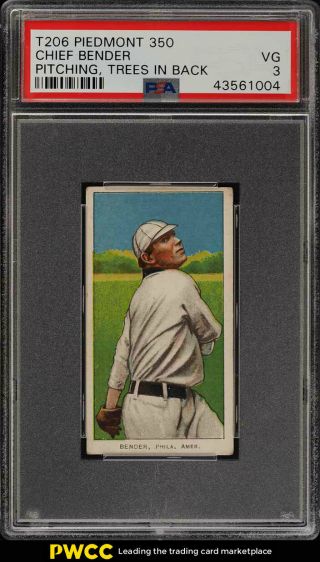 1909 - 11 T206 Chief Bender Pitching,  Trees In Background Psa 3 Vg (pwcc)