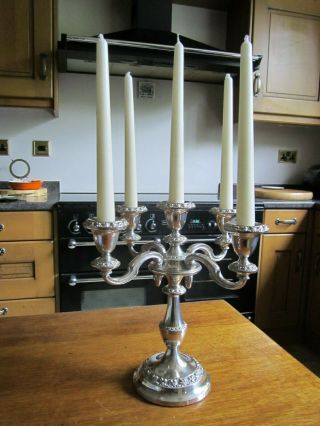 Old Good Quality Antique Regency Style Silver Plated 5 Branch Candelabra
